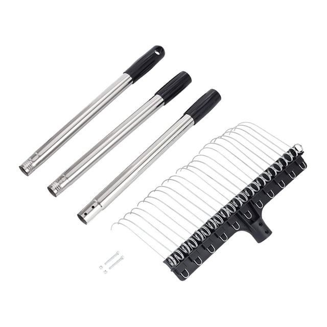 Zorion Long Handle Garden Rake Heavy Duty Courtyard Thatch Rake Lawn Leaf Rake for Farm 3 Sections 1.2M