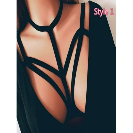 - Alluring Womens Harness Bra Elastic Cage Bra Strappy Hollow Out Bra Bustier BK L