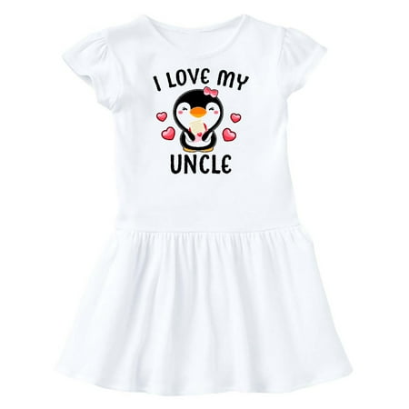 

Inktastic I Love My Uncle with Cute Penguin and Hearts Gift Toddler Girl Dress