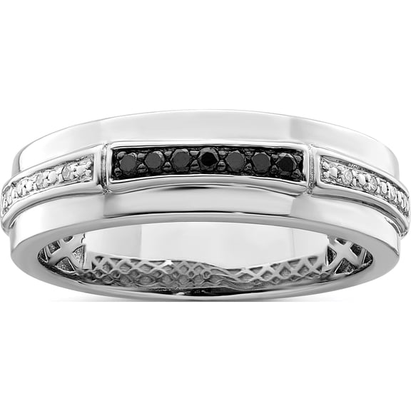 Sterling Silver Ss Rh Plated White Night Black & Diamond Men's Ring (Size 10) Made In India qr5459-10