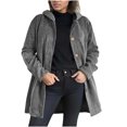 thumbnail image 2 of ClodeEU Women's Mid Length Corduroy Hoodeid ,Relaxed Fit Button Up Outcoat,Casual Jacket Outerwear with Pockets Gray,Womens Plus L, 2 of 8