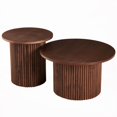 thumbnail image 3 of Walnut Wood Veneer Round Coffee Table Set of 2, Easy Assembly|Farmhouse Style, 3 of 10
