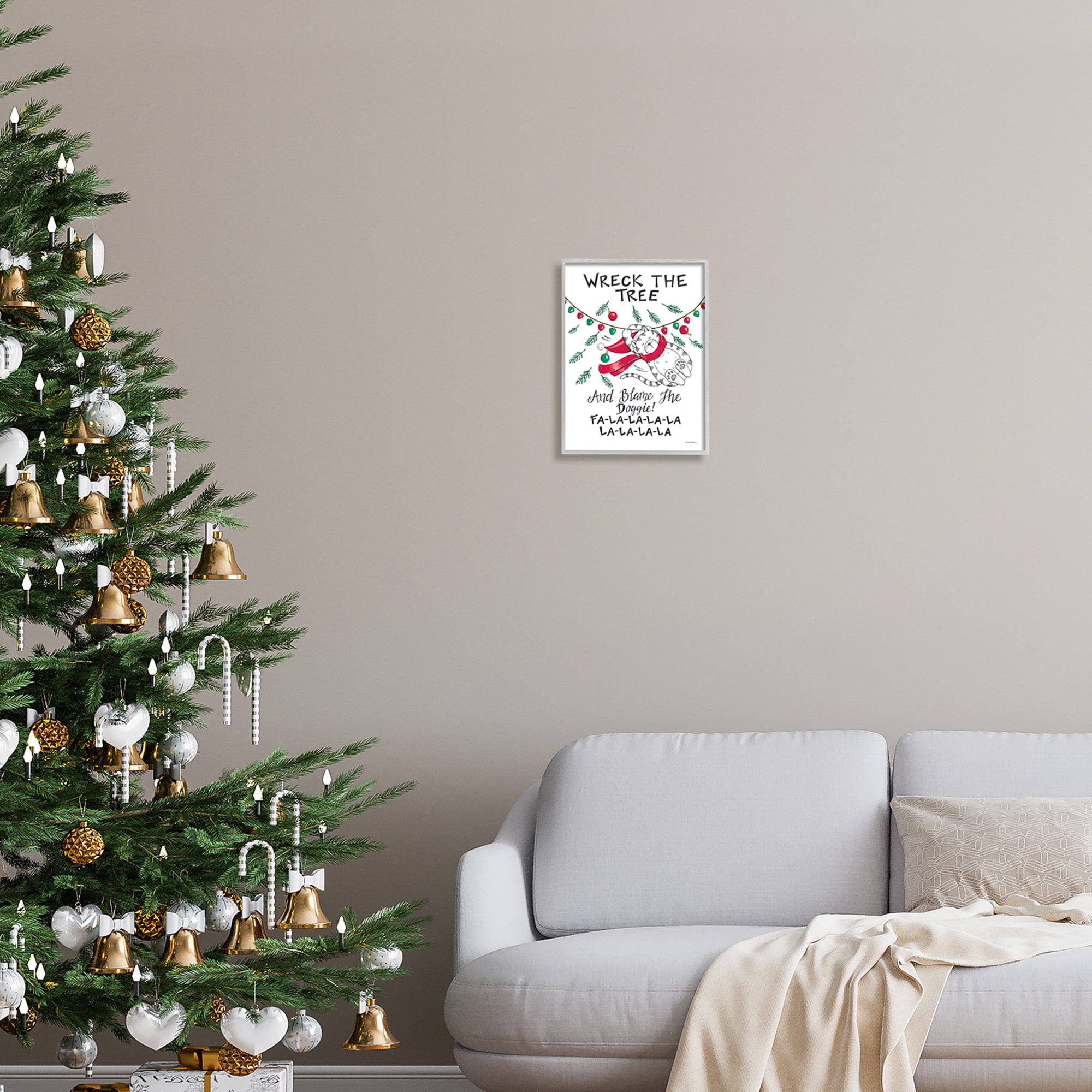 Stupell Industries Funny Pet Christmas Song Holiday Painting Gray Framed Art Print Wall Art, 11 x 14