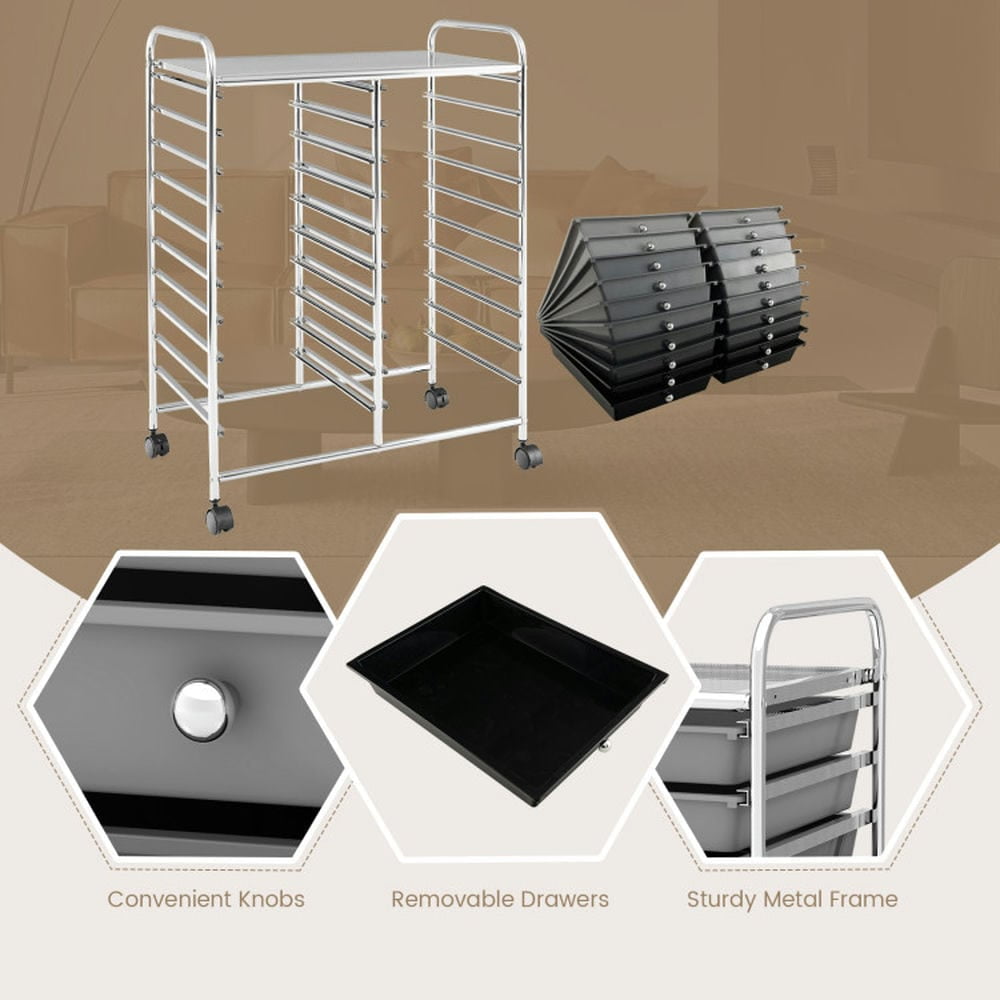 Spaco 20 Drawers Rolling Storage Cart Studio Organizer-Black & Gray, Craft Organizers and Storage, Multipurpose Organizer Cart for Home, Office, School