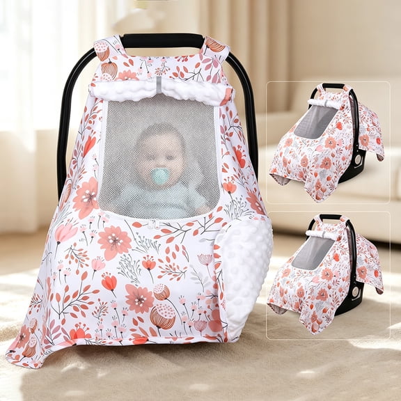 Pink Floral Baby Car Seat Cover – Multifunctional Nursing Cover / Sunshade