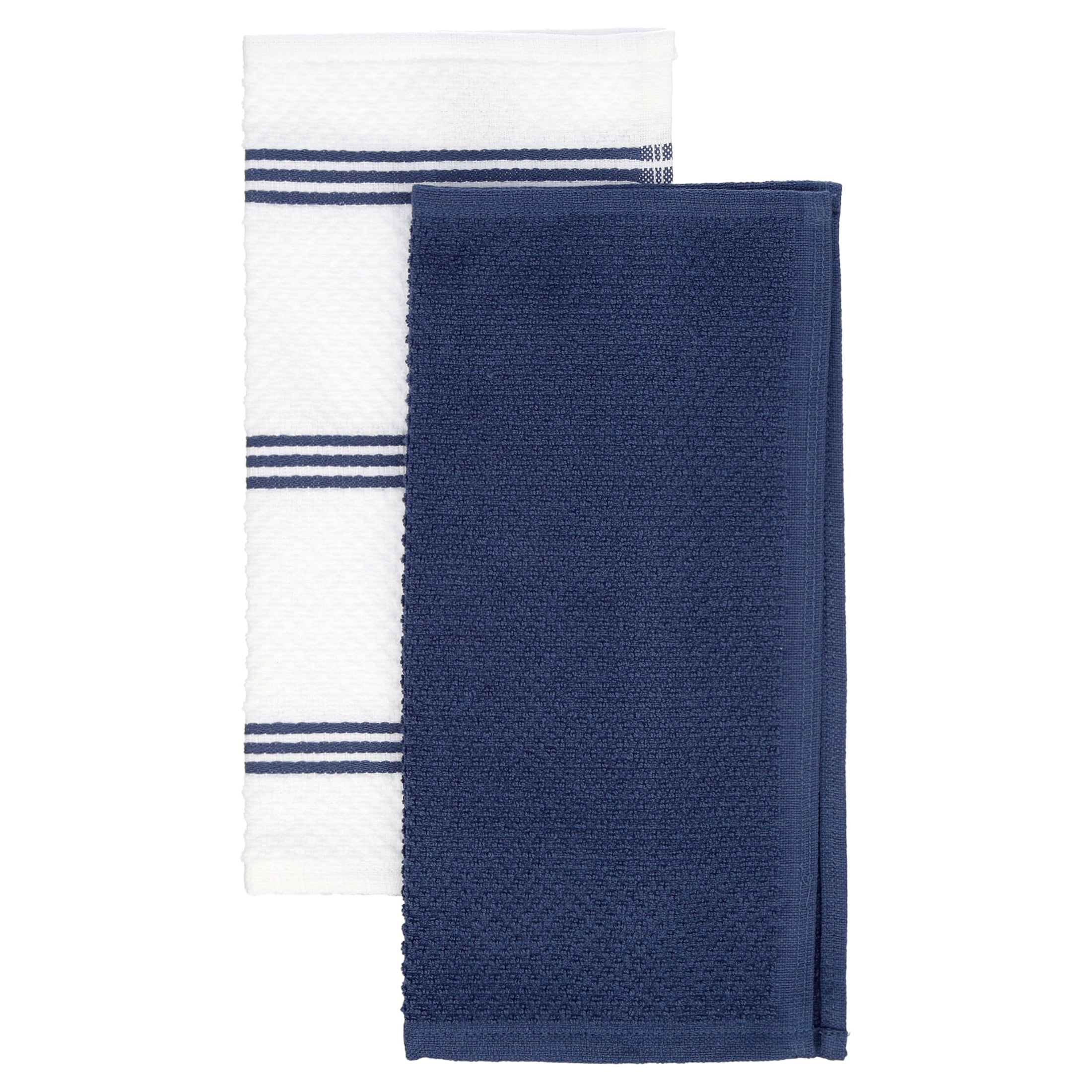 Sticky Toffee Silicone Printed Oven Mitt & Pot Holder, Cotton Kitchen Towel & Dishcloth, Dark Blue, 5 Piece Set