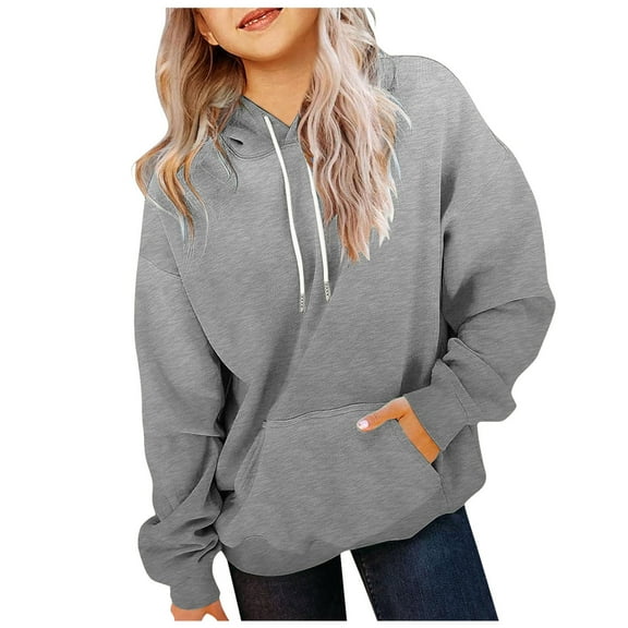 Curenmufel Girls Sweatshirts Loose Casual Hoodies Long Sleeve Pullover Hooded Tops with Pockets(Grey,2-3 Years)