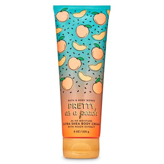 Bath and Body Works Pretty as a Peach Body Cream 8 Ounce Full Size Teal Orange Print