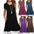 thumbnail image 3 of SHEOWO Women's Summer Fall Short Sleeve/Long Sleeve Lace Hem T-Shirt Loose Dress with Pockets, 3 of 3