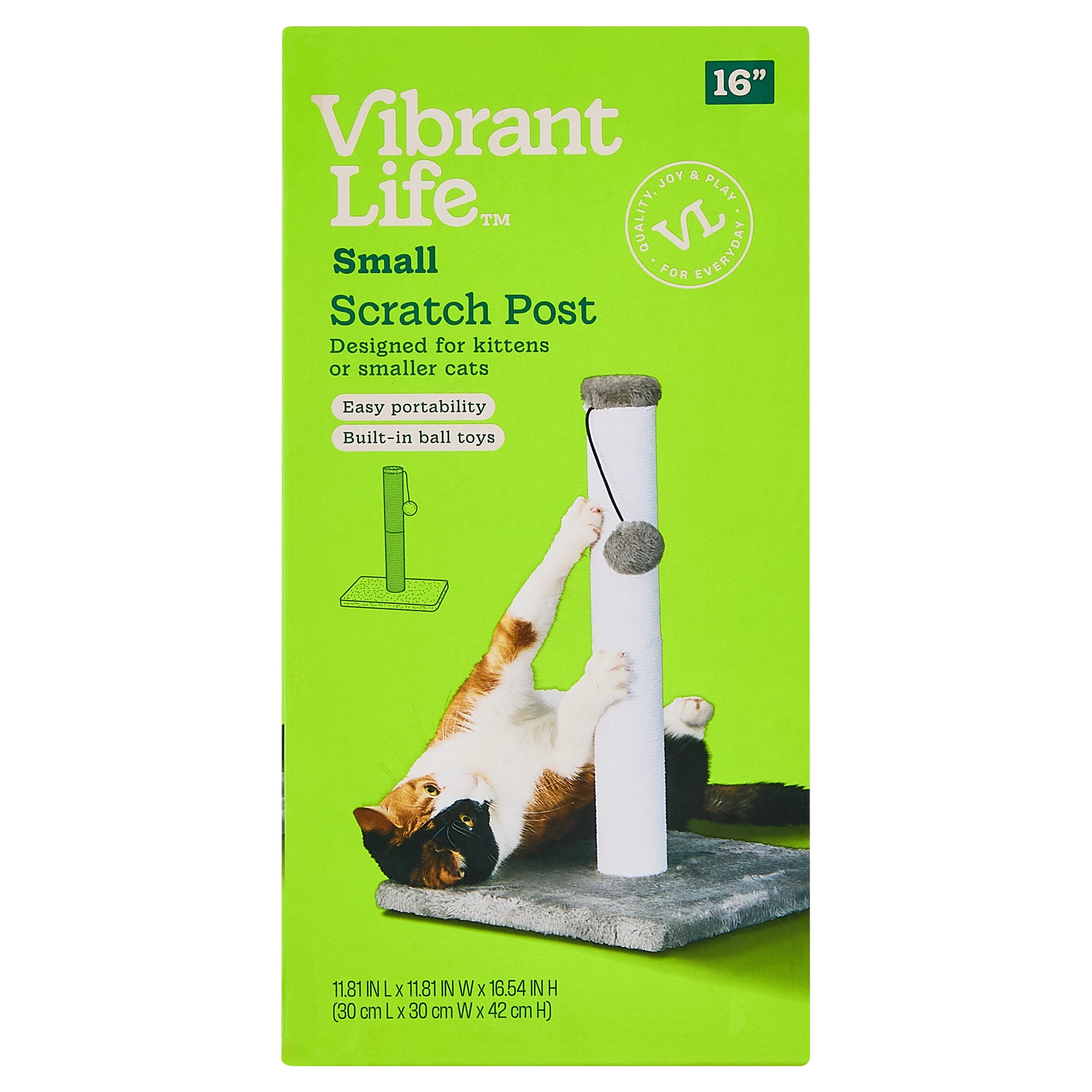 Vibrant Life Cat Scratching Post with Cotton Rope and Dangling Ball, White and Gray