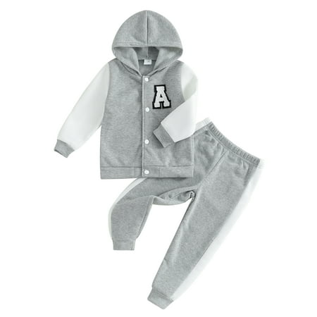 

Suealasg Kids Boys Girls Spring Tracksuit Outfits Set Clothes 4T 5T 6T 7T 8T Long Sleeve Hooded Baseball Jacket Elastic Waist Pants 2PCS Casual Autumn Clothing for Child