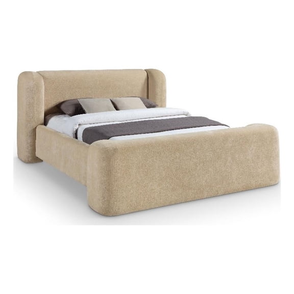 Meridian Furniture Modena Beige Chenille Fabric Upholstered Queen Bed