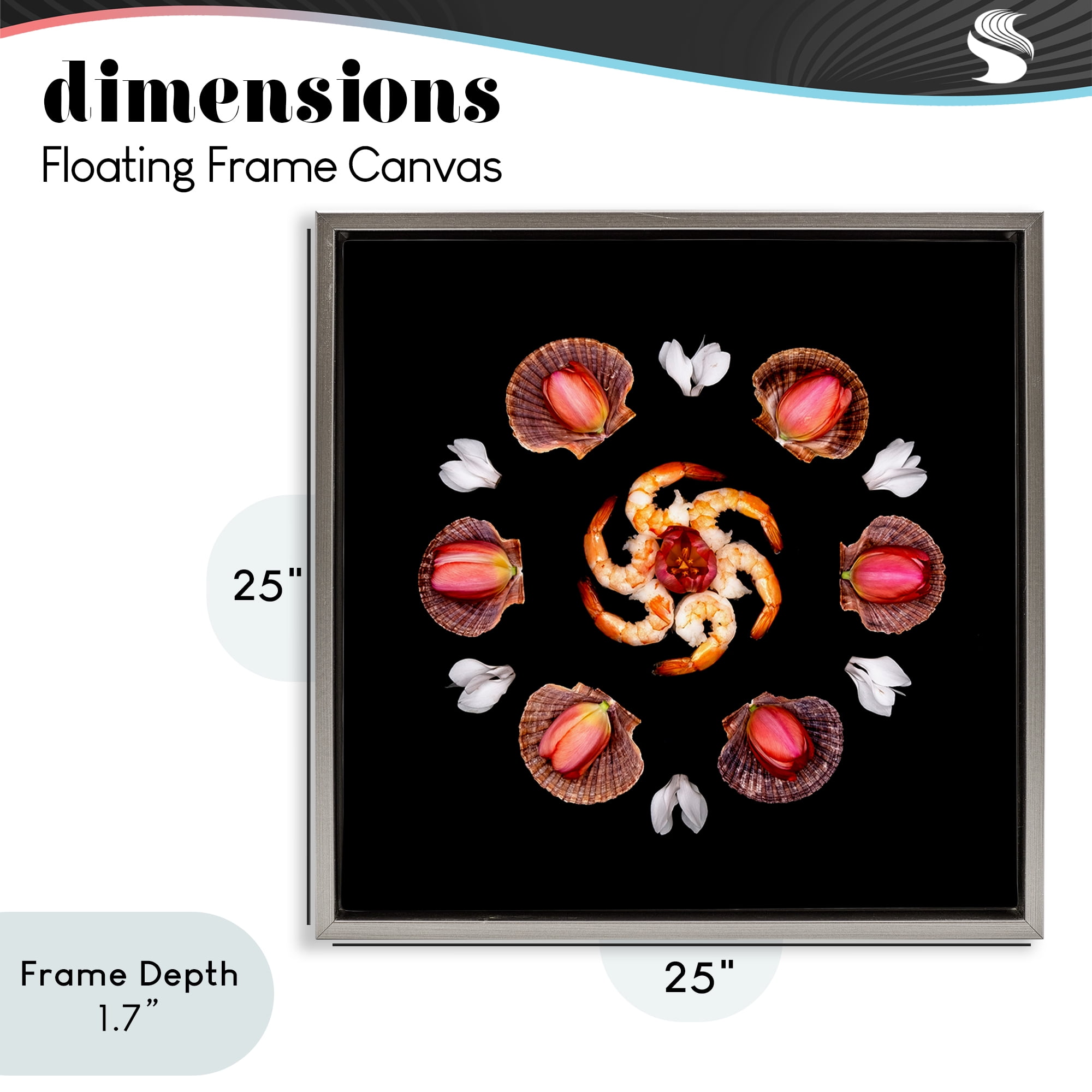 Stupell Industries Seashells & Tulips Symmetry Gray Framed Floater Canvas Wall Art, design by Beth Adoette