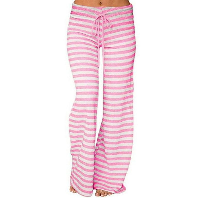Pxiakgy yoga pants Women Striped High Waist Elastic Loose Wide Leg Trousers  Dancing Pants PK/S Pink + S 
