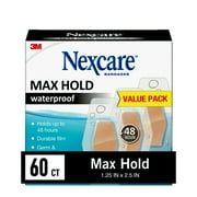 Nexcare Max Hold Waterproof Bandages, One Size, 60 ct