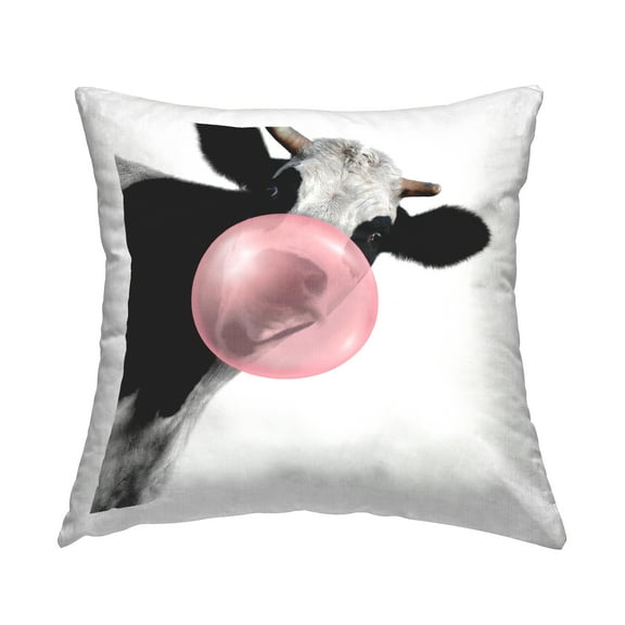 Stupell Industries Cow With Bubblegum Portrait Square Decorative Printed Throw Pillow Design By Emma P, 18 x 18