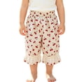 thumbnail image 5 of SGMVNU Girls Summer Cotton Pants Cute Fruit Print Lightweight Ruffle Lace Loose Baggy Elastic Waist Trousers, Size 3-4 Years, Beige-Fruit, 5 of 6