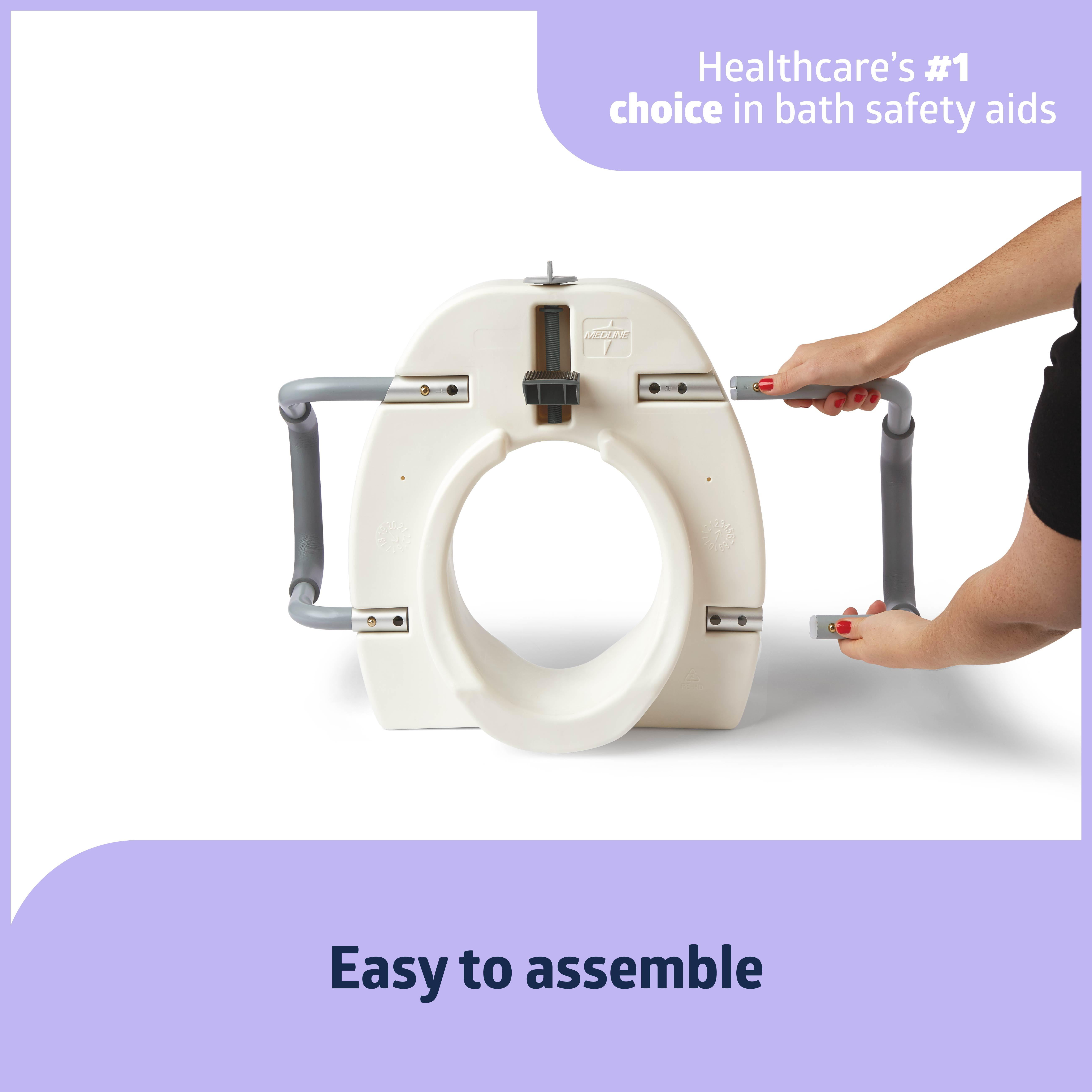 Medline Elongated Toilet Seat Riser with Arms for Seniors, Locking, Fits Most Toilets, 400 lb Weight Capacity, White