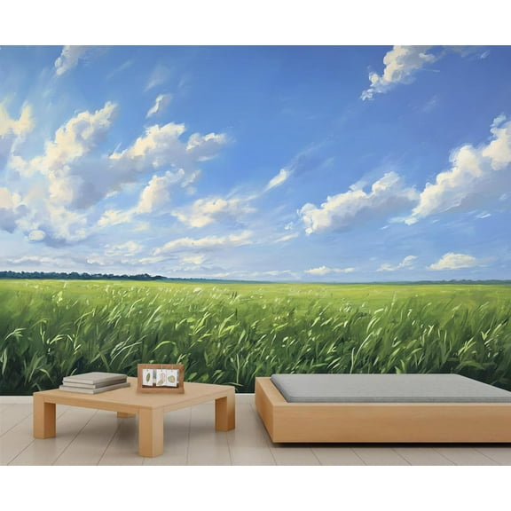 Sky Grassland Wall Mural - Natural Scenery Murals, Modern Large Wall Murals For Living Room, Landscape Mural 79"W x 55"H (Not Peel and Stick)