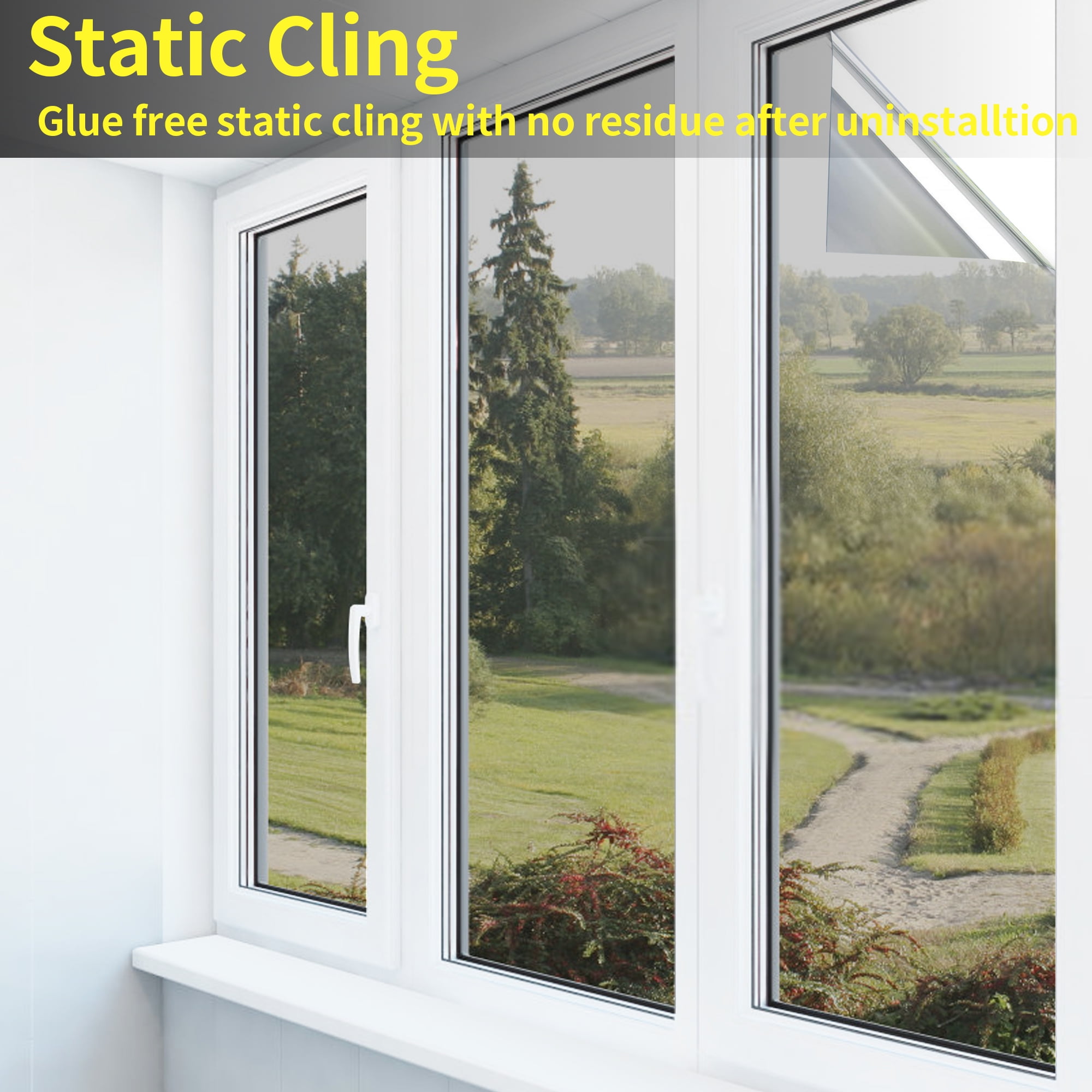 Gtouse One Way Window Privacy Film, Daytime Privacy Mirror Film, Anti UV Static Window Tint for Home and Office, 31.5" x 393.7", Silver