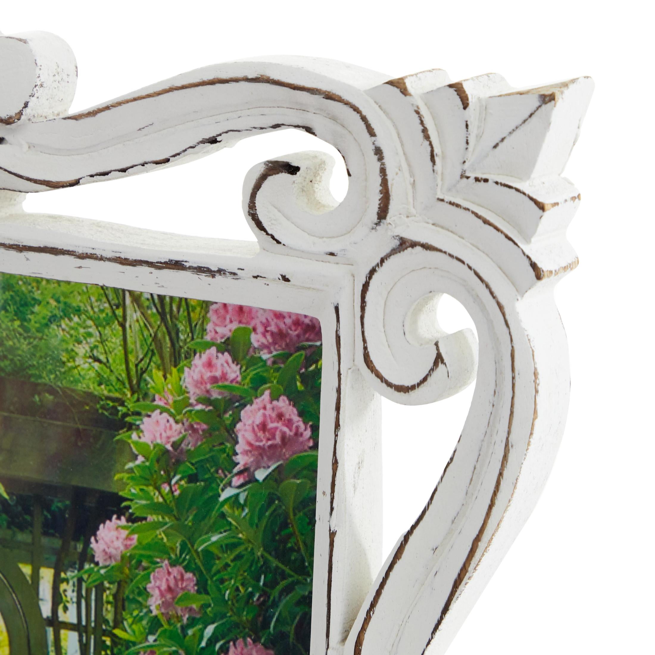 DecMode 8" x 10" Handmade Intricate Carved White Scroll Photo Frame