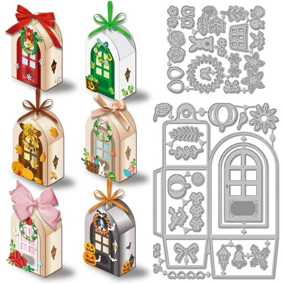 Valentine's Day 3D Holiday Door Box Cutting Dies for DIY Scrapbooking Metal Gift Box Frame Cut Dies Die Cuts for Card Making Embossing Photo