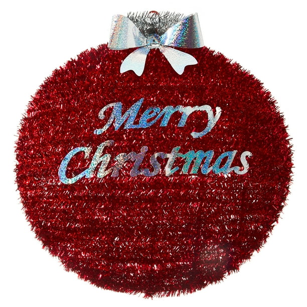 Holiday Time Red Tinsel Merry Christmas Decoration