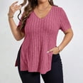thumbnail image 3 of Mittory Women Plus Size Short Sleeve Knit Sweater V Neck Split Hem Blouses Casual Loose Pullover Tunic, 3 of 6