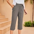 thumbnail image 2 of Timegard Capri Pants for Women Elastic High Waist Casual Loose Crop Pants with Pockets Solid Color, 2 of 6