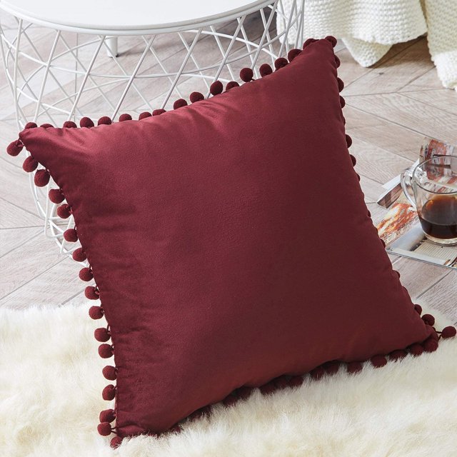 Paquete de 2 fundas de almohada de terciopelo con pompones, fundas de almohada decorativas, fundas de cojín suaves y sólidas con pompones cuadrados para sofá, sala de estar, sofá Sincero Hogar