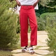 thumbnail image 4 of Women's Straight Leg Casual Pants Elastic Waist Solid Color Trousers with Pockets, Comfortable Loose Fit Everyday Long Pants Red L, 4 of 9