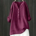 thumbnail image 2 of Delconic Women's Casual Loose Fit Linen Blouse, Button-Down V Neck Long Sleeve Shirt, Lightweight Breathable Top for Everyday Wear Wine S, 2 of 5