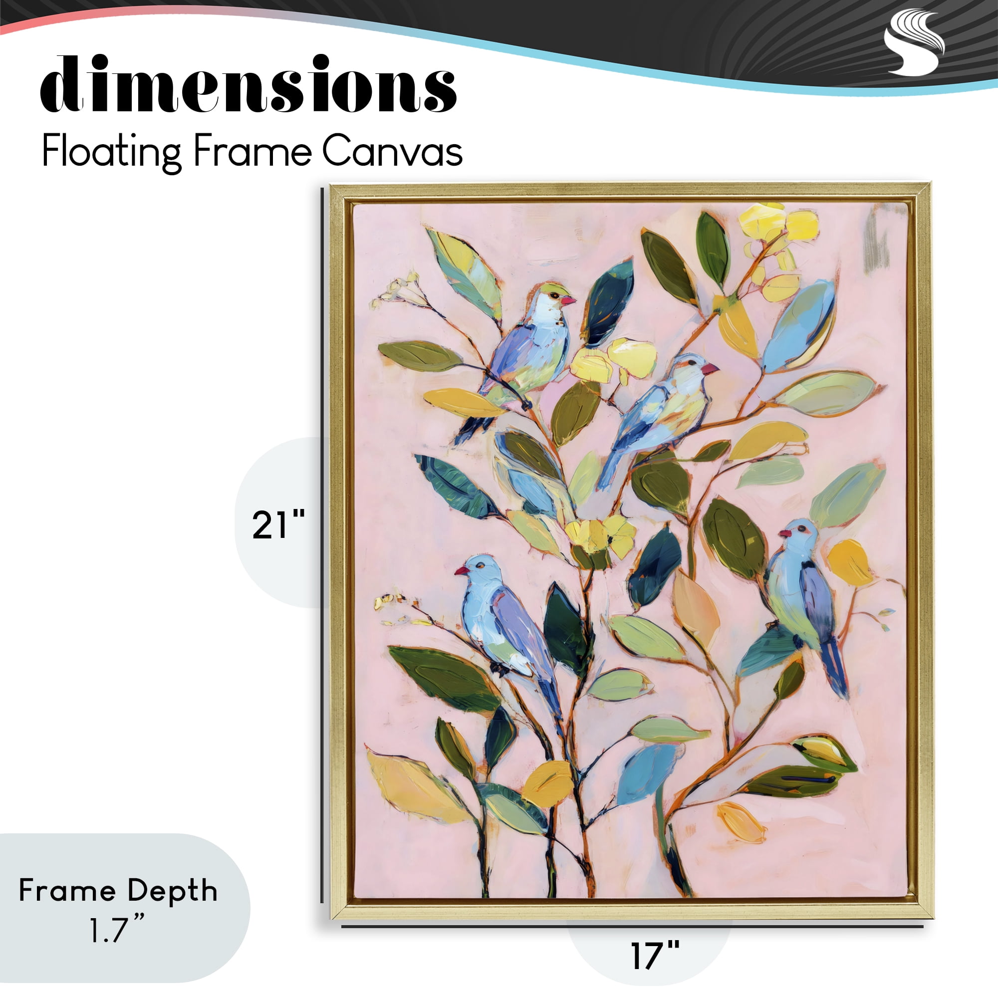 Stupell Industries Birds Between Leaves Impression Gold Framed Floater Canvas Wall Art, design by Sisi and Seb