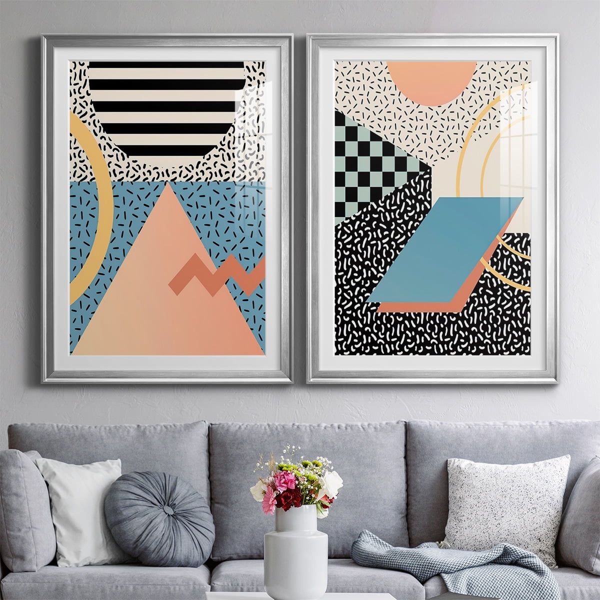 Wexford Home Modern Memphis I Premium Framed Print, 26.5" x 36.5" - Ready to Hang, Silver (Set of 2)