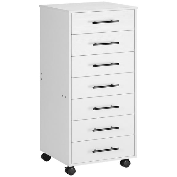 HOOBRO 7-Drawer File Cabinet, Wooden Office Cabinet with Drawers, Mobile Storage Filing Drawer for Home Office, Study, Easy Assembly, White WT07WJ01