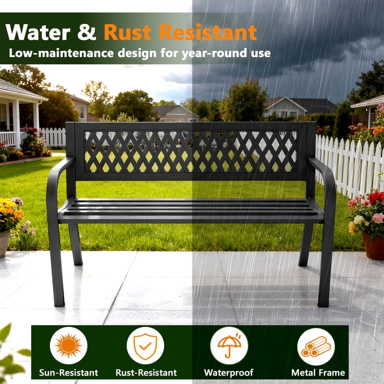 WASUHE 50-Inch Outdoor Patio Bench, 2-Person Black photo 3