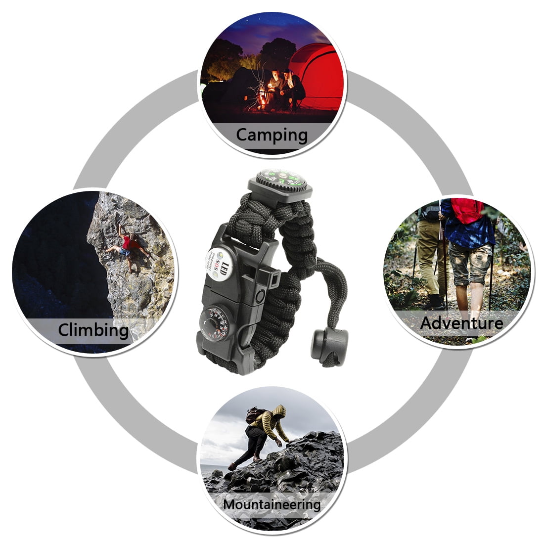 Ertisa Paracord Bracelet Kit Lot De 2 Pour, 21 En 1 Survival Bracele, Pierre, Sifflet, Feu, Boussole, Thermomètre, Lumière LED, Outil Multifonction