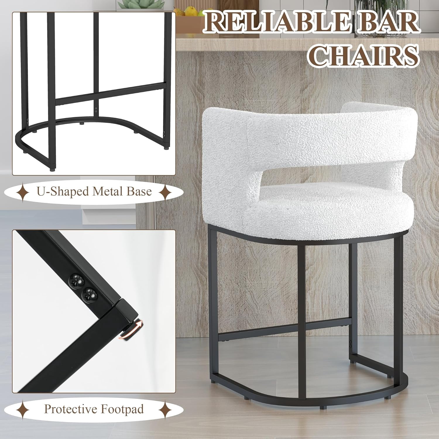 Westice Counter Height Stools for Kitchen Island Set of 2, 28" Barral Bar Stools with Backrest, Black Metal Frame, Upholstered Linen Fabric Stools for Pub, Club, Dining Room, Beige