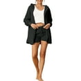 thumbnail image 2 of Unique Bargains Womens 3 Pcs Pajamas Coat Jacket and Crop Top with Shorts Lounge Set S Black, 2 of 6