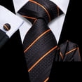 thumbnail image 4 of Hi-Tie Mens Black Orange Ties Sets Silk Stripe Formal Necktie Pocket Square Cufflinks 3Pcs Set for Business Wedding, 4 of 7