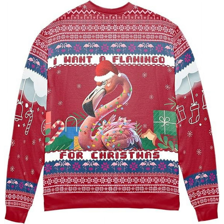 Flamingo Ugly Christmas Sweater Sweatshirt For Men - Royal Blue, Crewneck, Holiday Party Outfit