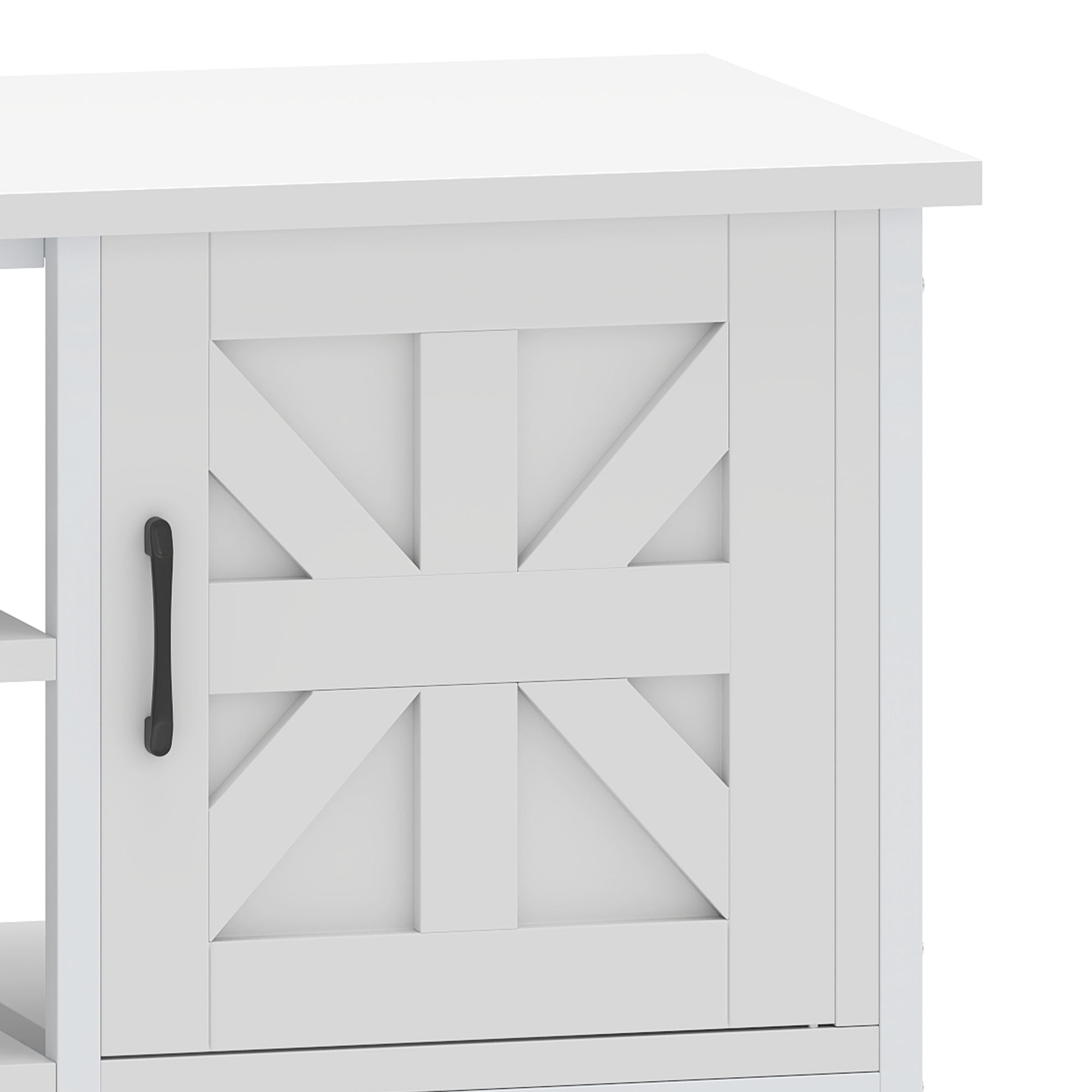 Uforic Farmhouse TV Stand with LED & Charging, Storage Cabinet and Shelves for TVs up to 70", White