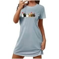 thumbnail image 4 of Sakmal Chemises de Nuit Bleues pour Femmes, Grande Taille, Robe de Nuit Extensible, Imprimé Dindes, Col Rond, Manches Courtes, P-2TG, 4 of 4
