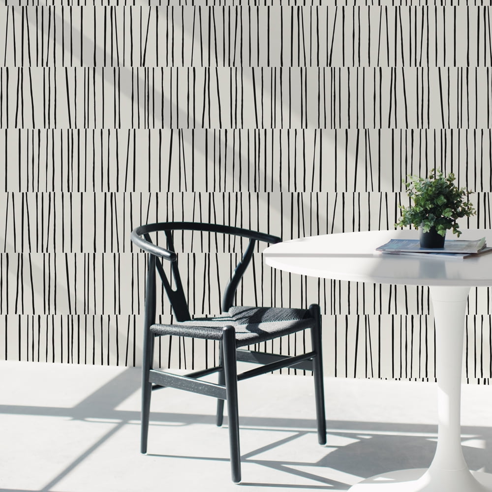 Tempaper x Bobby Berk Shift White & Black Peel and Stick Wallpaper By Bobby Berk, 20.5" x 33'