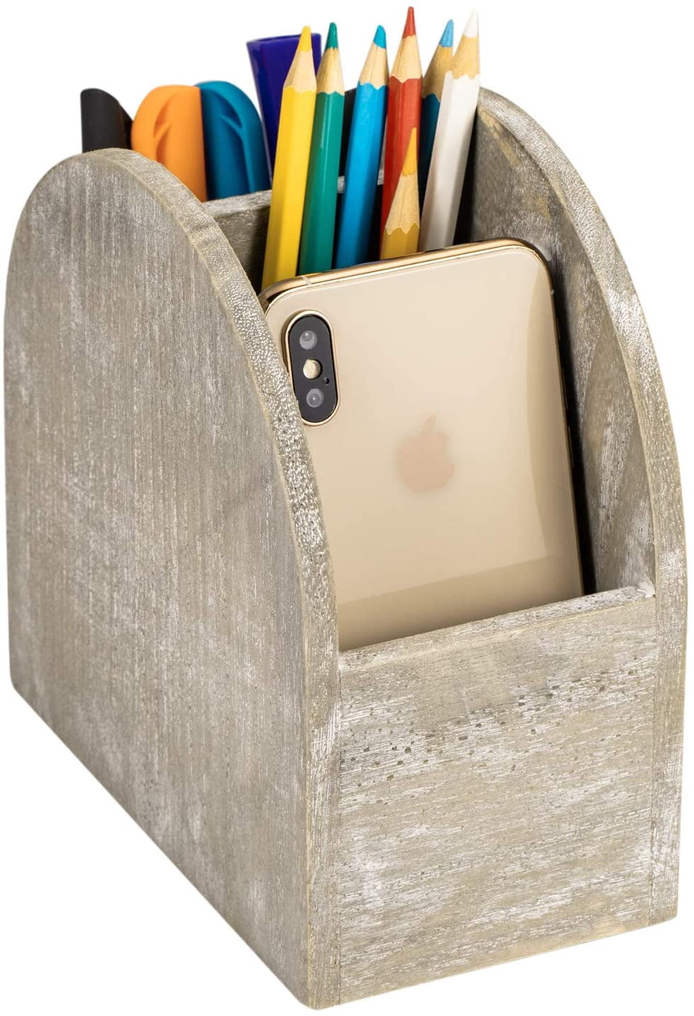 3-Slot Wooden Remote Control Holder, Remote Caddy Holder Media Organizer, Desktop Storage Rack for TV Remotes, Office Supplies(Rustic Gray)