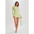 thumbnail image 4 of Robe Courte Plissée Dos Nu pour Femme à Manches Longues en Tricot Crochet Aguichant - Robe Chandail de Fête Jaune-Vert G, 4 of 8