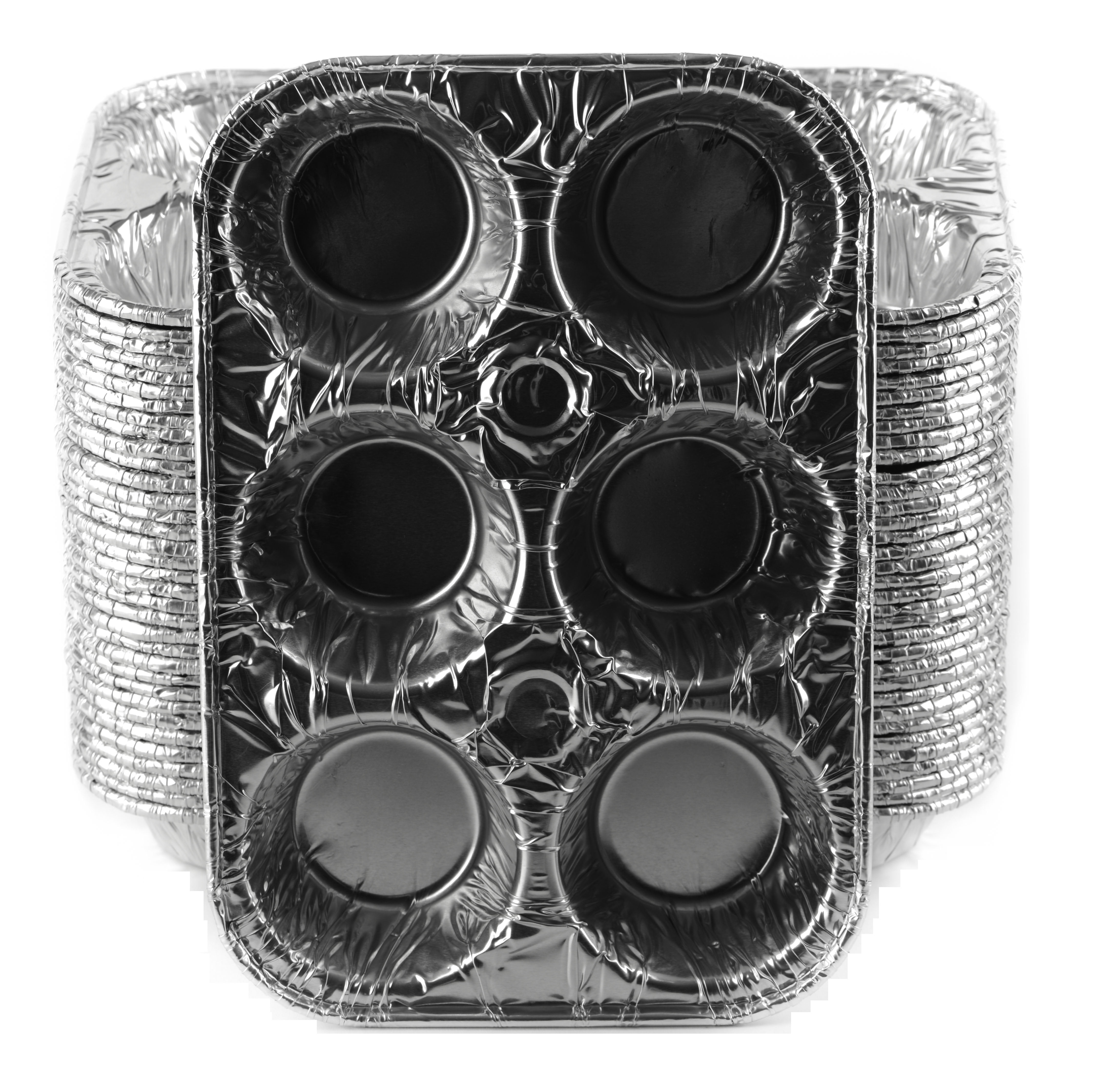 Pastry Tek Silver Aluminum Cupcake / Muffin Pan - 6-Compartment - 9 1/2 inch x 6 1/2 inch x 1 1/2 inch - 25 Count Box, Size: 9.5 in
