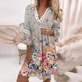 thumbnail image 5 of Women's Boho Floral Printed Lace Dress Loose V Neck 3/4 Sleeve Mini Beach Spring Summer Dresses for Women 2024, 5 of 5