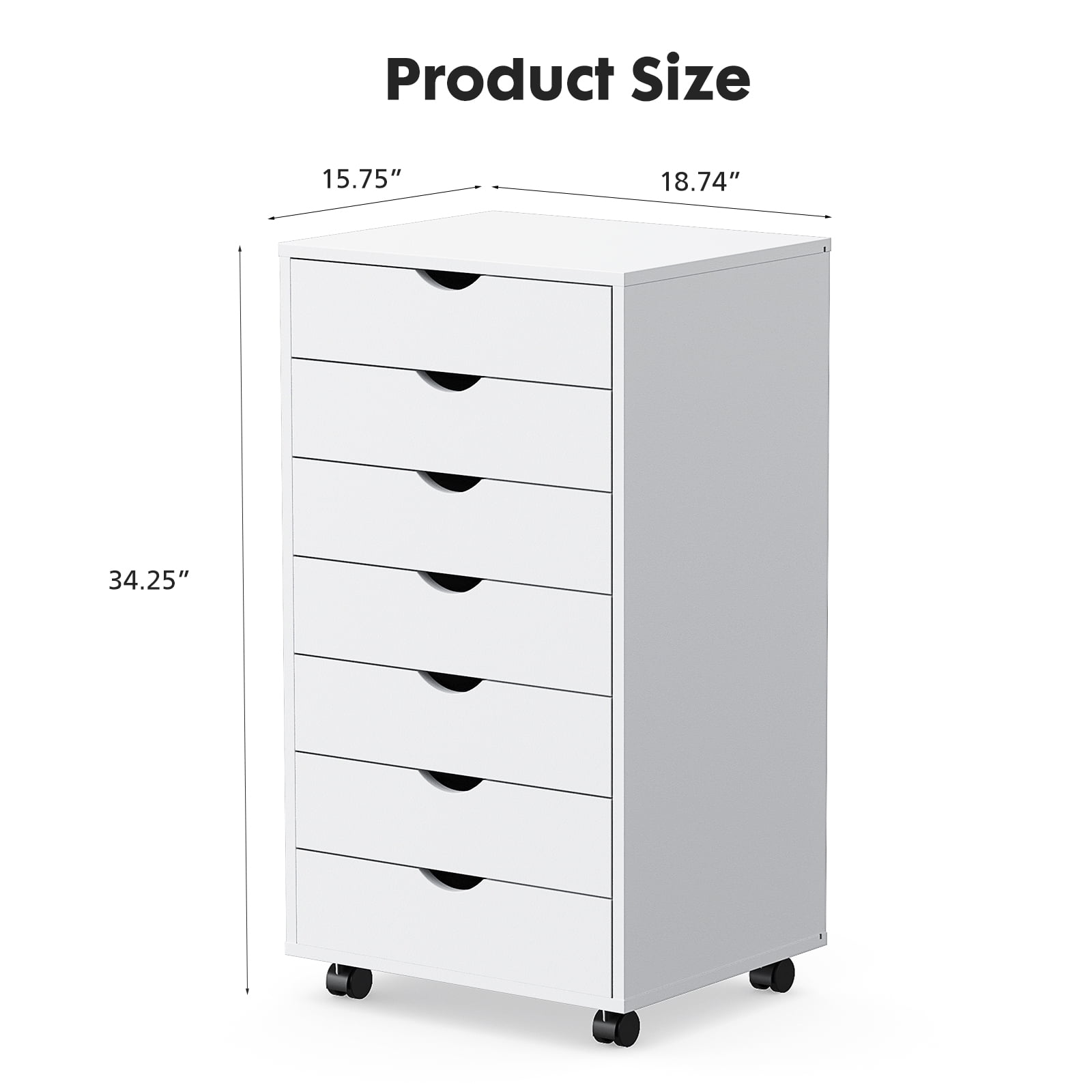 Blazezo 7 Drawer Rolling File Cabinet, Mobile Storage Cart with Locking Wheels, Under Desk Organizer, Wood Printer Stand for Home Office, Craft & Closet Storage, Space Saving Furniture (White)