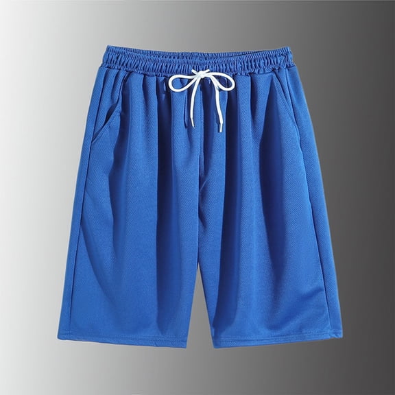 Men's Soft Knit Bermuda Shorts with Pockets Drawstring Solid Color Casual Summer Sweat Shorts Loungewear Shorts Men Blue XXL